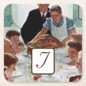 Dessous-de-verre Carré En Papier Norman Rockwell Monogramme Thanksgiving (Devant)