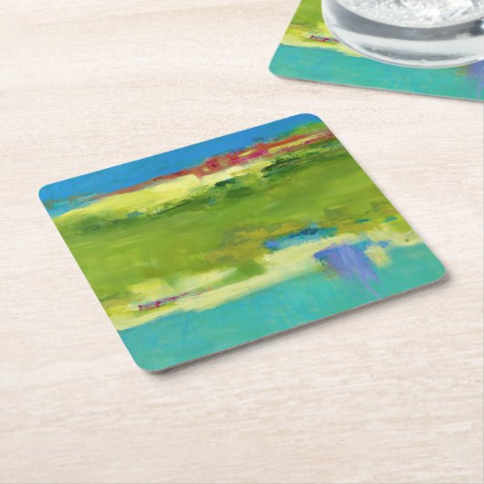 Dessous-de-verre Carré En Papier Notes de champ - Art vert Abstrait (Incliné)