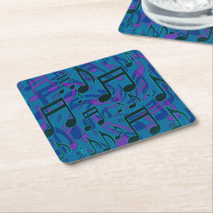 Dessous-de-verre Carré En Papier Notes de Musique Bleu Vert Violet Motif Musical