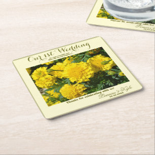 Dessous-de-verre Carré En Papier Notre premier anniversaire Mariage Carnation jaune