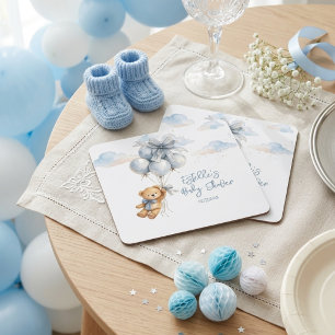 Dessous-de-verre Carré En Papier Nounours Nœud Bleu Ballons Nuages Petit Garçon