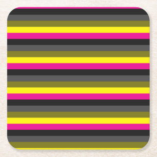 Dessous-de-verre Carré En Papier nouveau tendance néon jaune rose dos gris rayé
