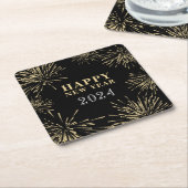 Dessous-de-verre Carré En Papier Nouvel An d'or noir (Incliné)