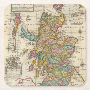 Dessous-de-verre Carré En Papier Nouvelle et correcte carte de l'Ecosse et des île