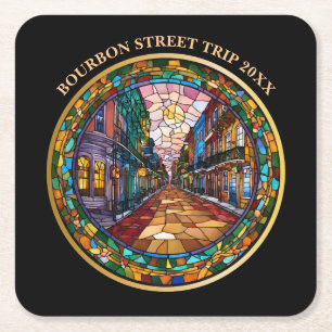 Dessous-de-verre Carré En Papier Nouvelle-Orléans personnalisée datée de Bourbon St