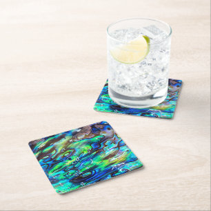 Dessous-de-verre Carré En Papier Nouvelle-Zélande Abalone Paua Shell Motif 1