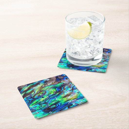 Dessous-de-verre Carré En Papier Nouvelle-Zélande Abalone Paua Shell Motif 1 (En situation)