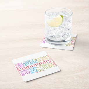 Dessous-de-verre Carré En Papier Nuage de mots de la communauté arc-en-ciel LGBTQ+