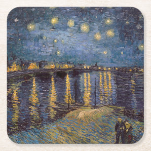 Dessous-de-verre Carré En Papier Nuit étoilée sur le Rhône par Vincent Van Gogh