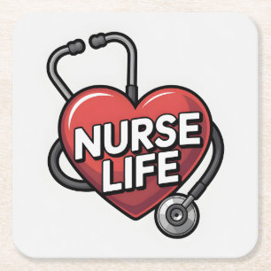 Dessous-de-verre Carré En Papier "Nurse Life" Design graphique avec coeur