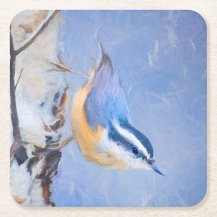 Dessous-de-verre Carré En Papier Nuthatch à poitrine rouge Peinture d'art original