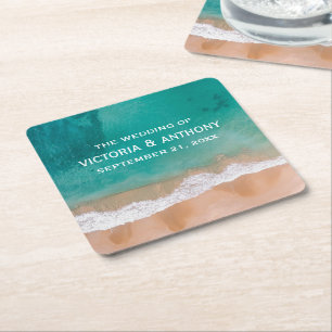 Dessous-de-verre Carré En Papier Ocean Wave, Mariage plage