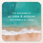 Dessous-de-verre Carré En Papier Ocean Wave, Mariage plage (Devant)