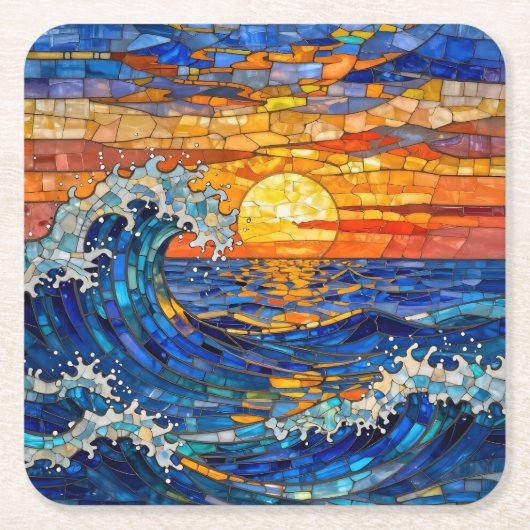 Dessous-de-verre Carré En Papier Oceanic Coastal Ocean Waves Sunset   (Devant)