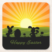 Dessous-de-verre Carré En Papier Oeuf de peinture de lapin de Pâques mignon (Devant)