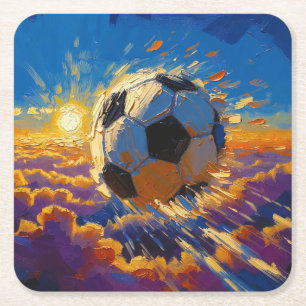 Dessous-de-verre Carré En Papier Œuvre d'art de ballon de football volant (peinture