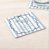 Dessous-de-verre Carré En Papier Oh Boy Cute Moderne Baby shower Bleu Stripes (Incliné)
