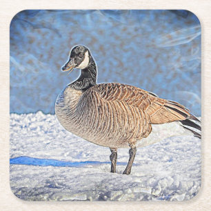 Dessous-de-verre Carré En Papier Oie canadienne dans la neige