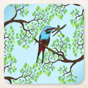 Dessous-de-verre Carré En Papier Oiseau bleu dans les arbres