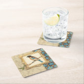 Dessous-de-verre Carré En Papier Oiseau Brown et bleu sur une branche (En situation)