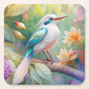 Dessous-de-verre Carré En Papier Oiseau de fantaisie à aile de sarcelle iridescente