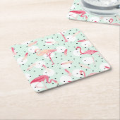 Dessous-de-verre Carré En Papier Oiseau de Flamant rose avec des plumes (Incliné)