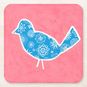 Dessous-de-verre Carré En Papier Oiseau décoratif avec des motifs sur l'arrière -
