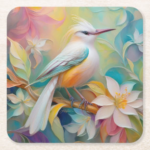 Dessous-de-verre Carré En Papier Oiseau Fantastique à Dos Doré Touffu