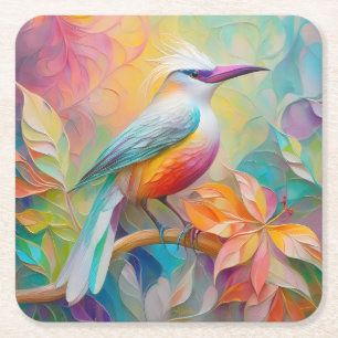Dessous-de-verre Carré En Papier Oiseau Fantastique à Sein Rose et Bec Rose