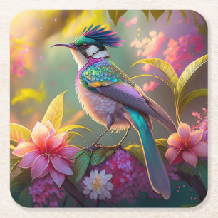 Dessous-de-verre Carré En Papier Oiseau fantastique Colibri à Crête Bleue et Ailes