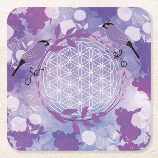 Dessous-de-verre Carré En Papier Oiseau, fleur de vie,fleur, animal, violet, 