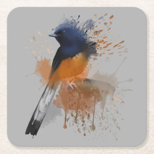 Dessous-de-verre Carré En Papier Oiseau Shama Rumpé Blanc