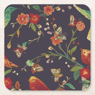 Dessous-de-verre Carré En Papier Oiseau vintage, Papillon, Aquarelle de broderie.