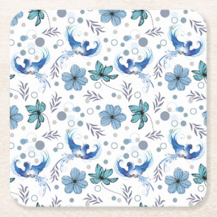 Dessous-de-verre Carré En Papier Oiseaux bleus et harmonie florale motif sans coutu