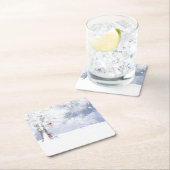 Dessous-de-verre Carré En Papier Oiseaux cardinaux rouges Arbres enneigés de Noël (En situation)