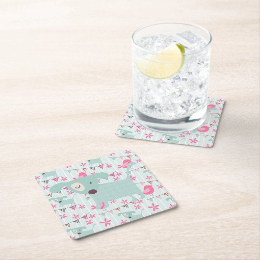 Dessous-de-verre Carré En Papier Oiseaux, Chiens, Bannières, Fleurs (En situation)