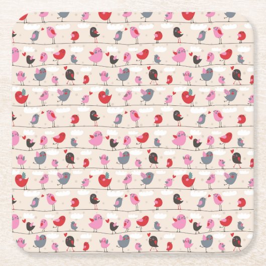 Dessous-de-verre Carré En Papier Oiseaux dans l'amour (Devant)