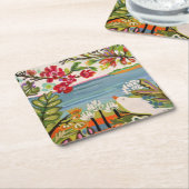 Dessous-de-verre Carré En Papier Oiseaux dans le jardin (Incliné)