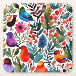 Dessous-de-verre Carré En Papier Oiseaux floraux colorés