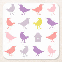 Oiseaux pastel rose et violet avec Birdhouse
