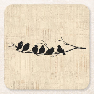 Dessous-de-verre Carré En Papier Oiseaux sur la branche des arbres Art Vintage des