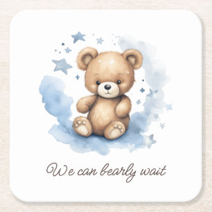 Dessous-de-verre Carré En Papier On peut attendre le Baby shower bleu Pastel