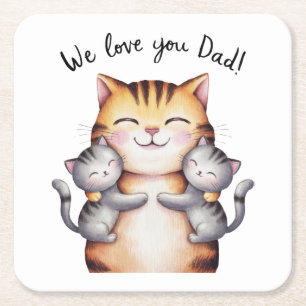 Dessous-de-verre Carré En Papier On t'aime Papa Chat
