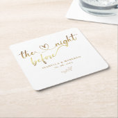Dessous-de-verre Carré En Papier Or Élégant La Nuit Avant Mariage (Incliné)