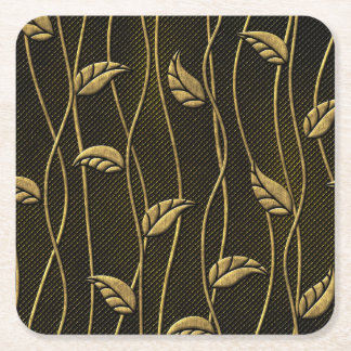 Dessous-de-verre Carré En Papier Or et noir : Texture 3D Feuille.