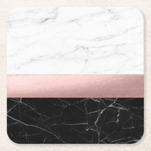 Dessous-de-verre Carré En Papier or rose de marbre blanc noir clair moderne éléga