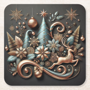 Dessous-de-verre Carré En Papier Or Rose de Noël moderne