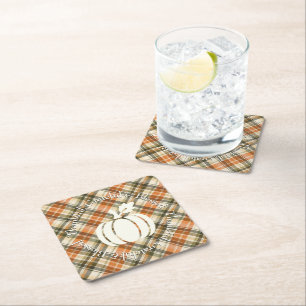 Dessous-de-verre Carré En Papier Orange doux, vert & crème Plaid avec Citrouille