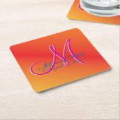Dessous-de-verre Carré En Papier Orange Monogramme Coucher de soleil Fabrique Budge (Incliné)