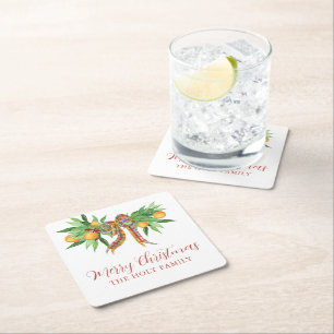 Dessous-de-verre Carré En Papier Oranges d'aquarelle Plaid Bow Christmas